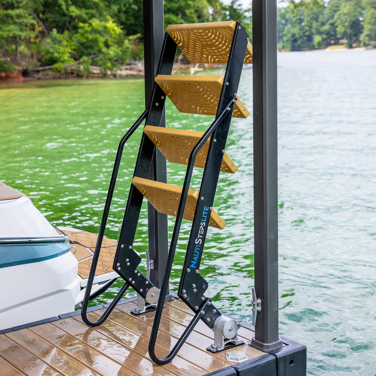 NautiSteps Lite - Compact Spring Assisted Dock Ladder – Tie Down Marine
